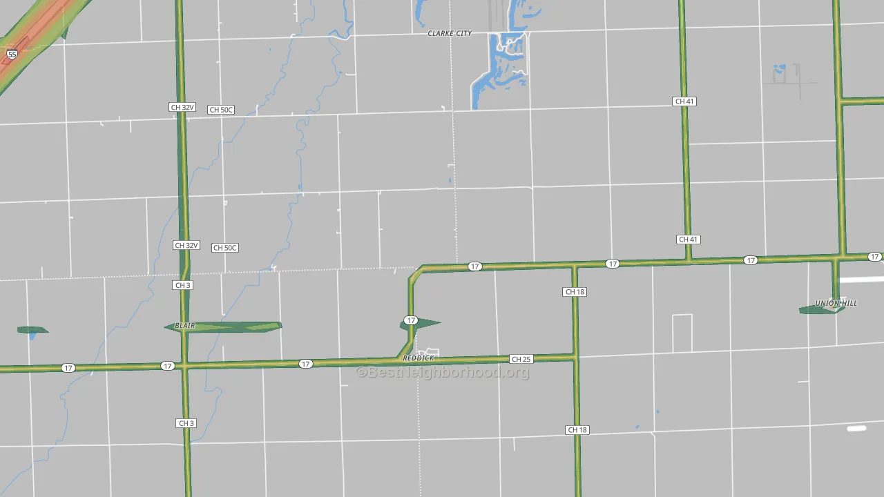 Reddick, IL Map of Noise Levels in Reddick