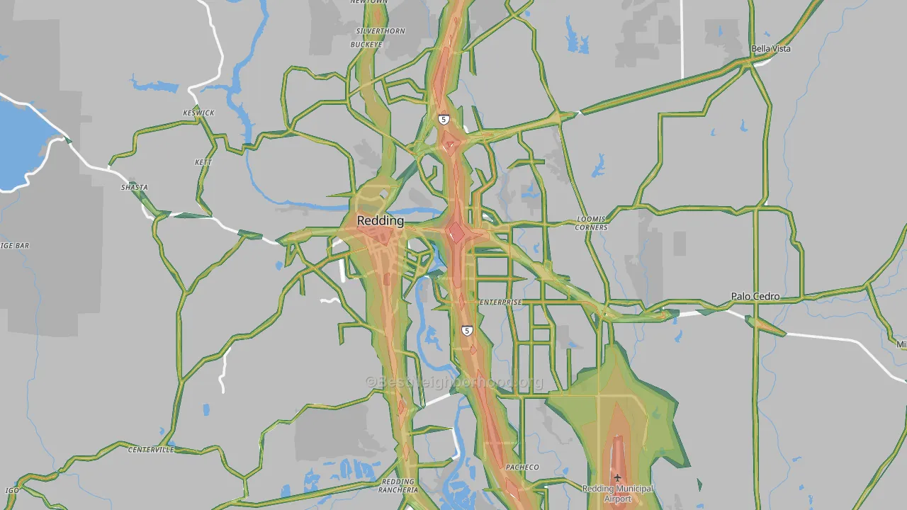 Redding, CA Map of Noise Levels in Redding