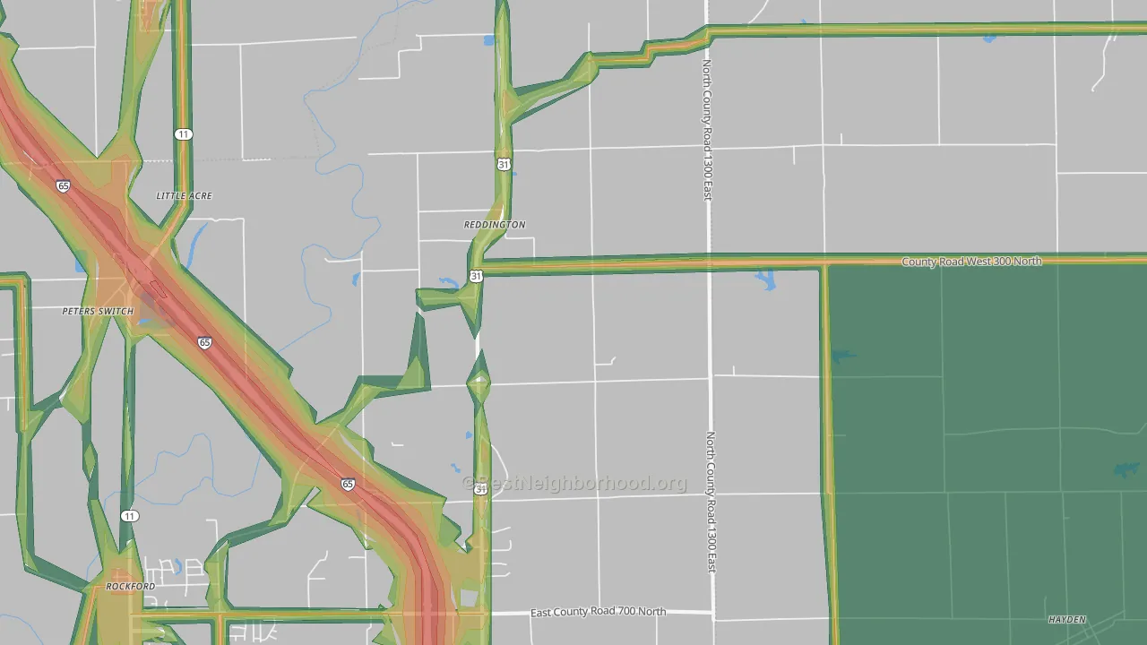 Reddington, IN Map of Noise Levels in Reddington