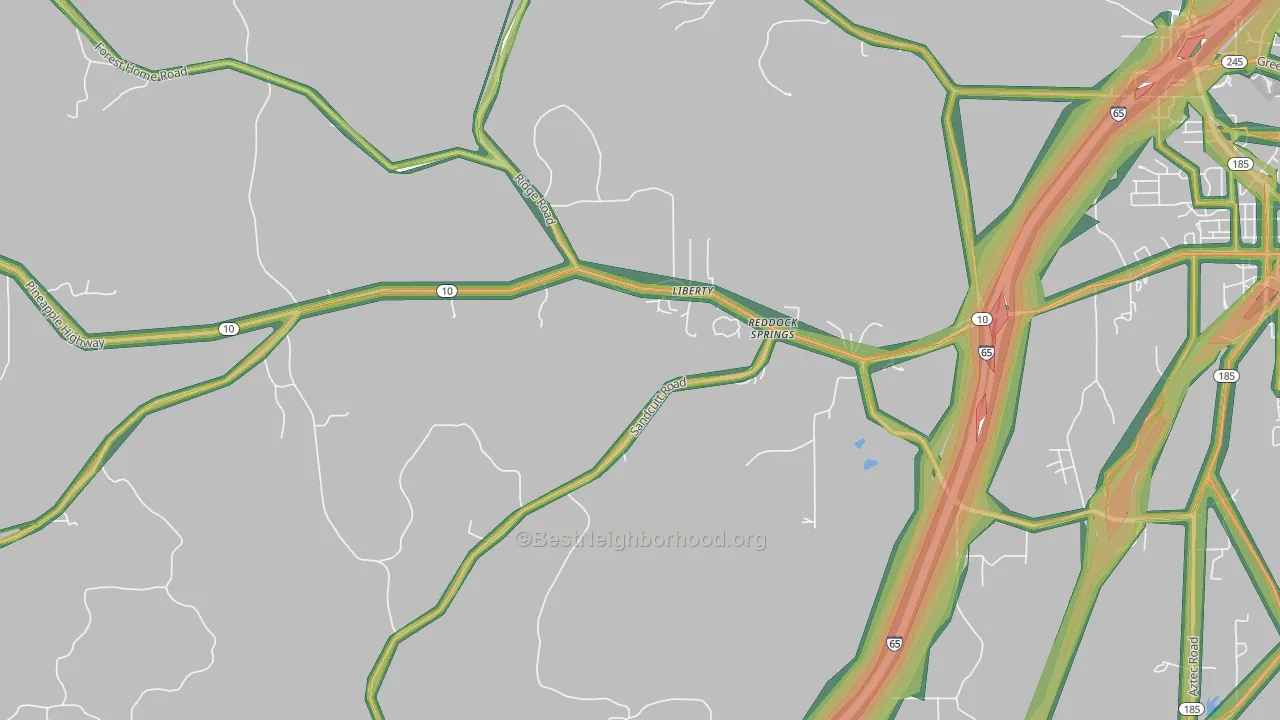Reddock Springs, AL Map of Noise Levels in Reddock Springs