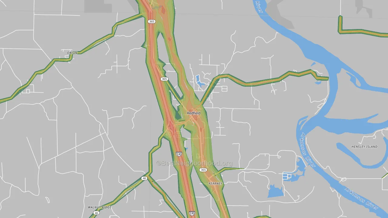 Redfield, AR Map of Noise Levels in Redfield