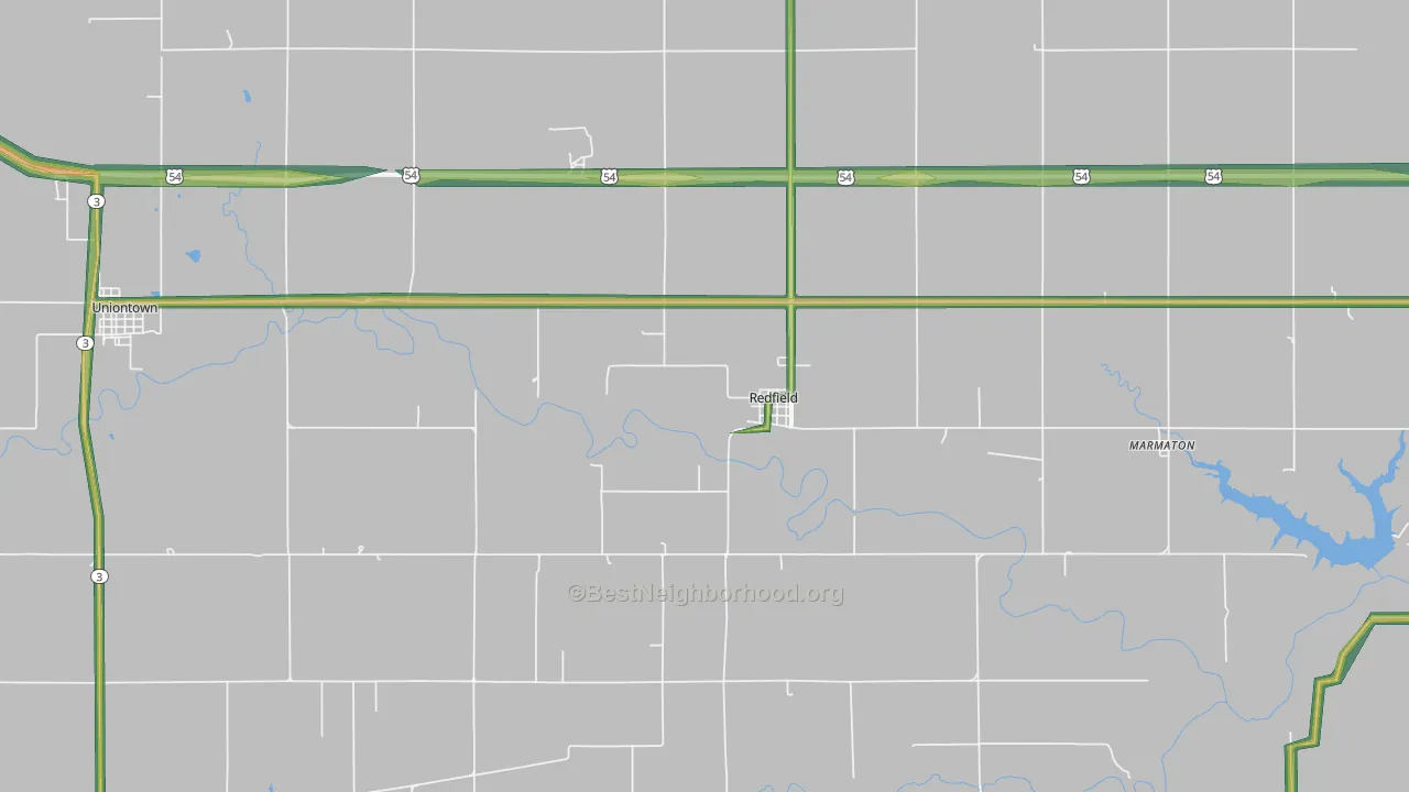 Redfield, KS Map of Noise Levels in Redfield