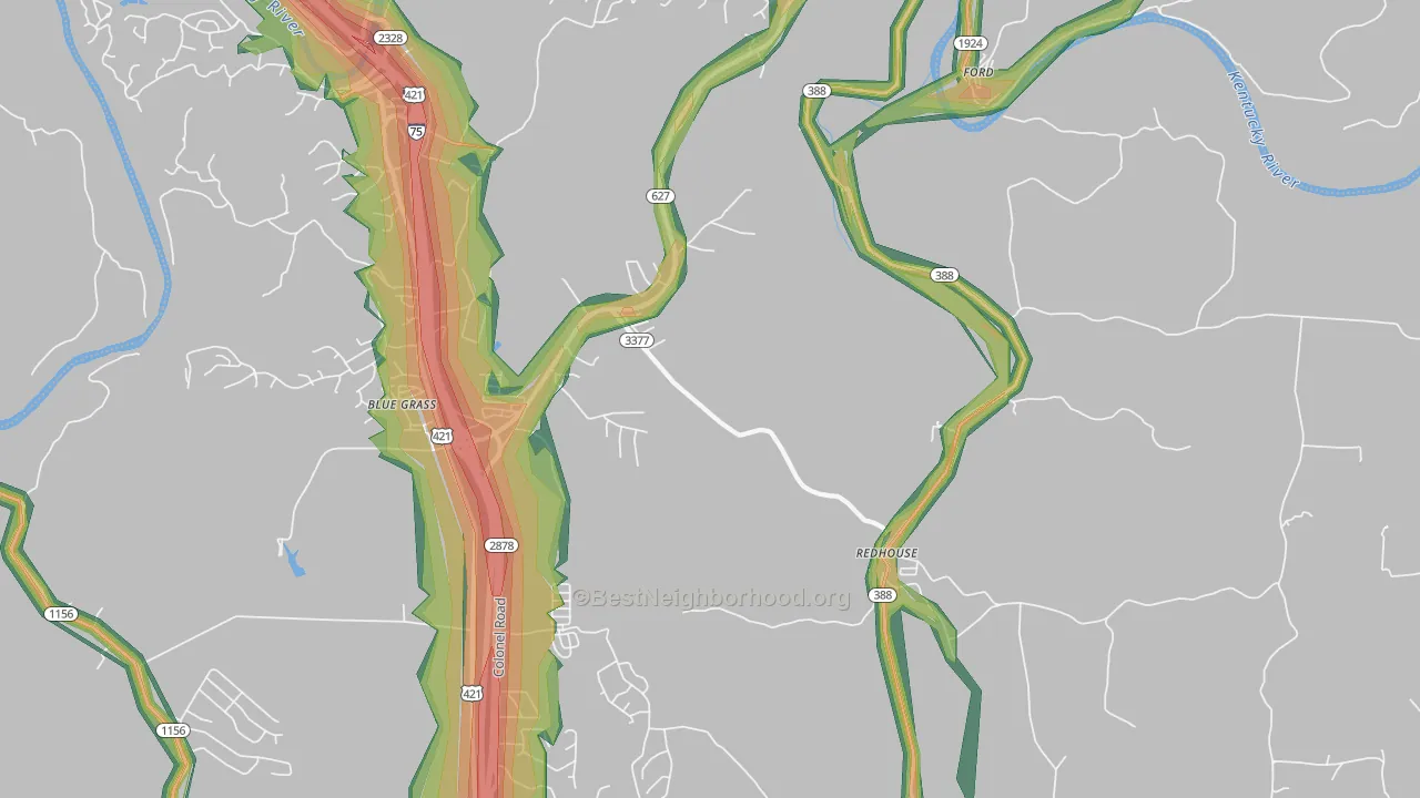 Redhouse, KY Map of Noise Levels in Redhouse