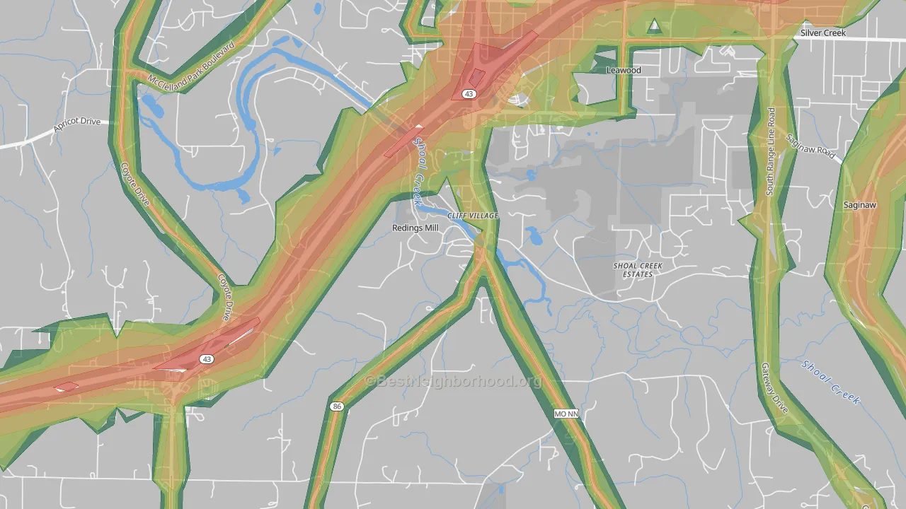 Redings Mill, MO Map of Noise Levels in Redings Mill