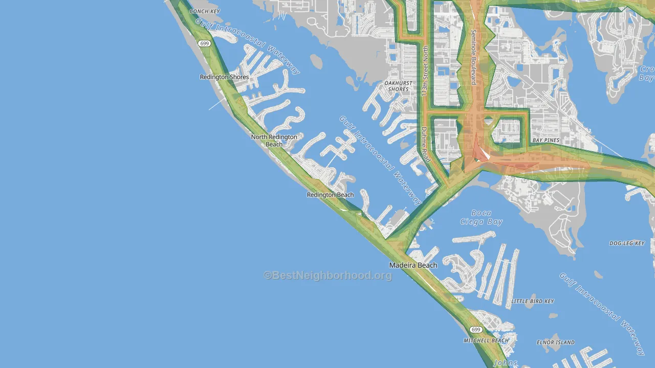Redington Beach, FL Map of Noise Levels in Redington Beach