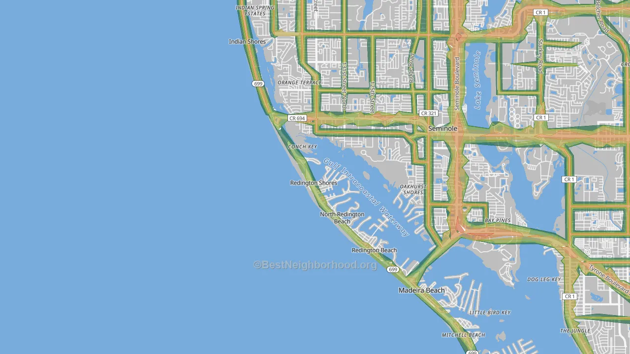 Redington Shores, FL Map of Noise Levels in Redington Shores