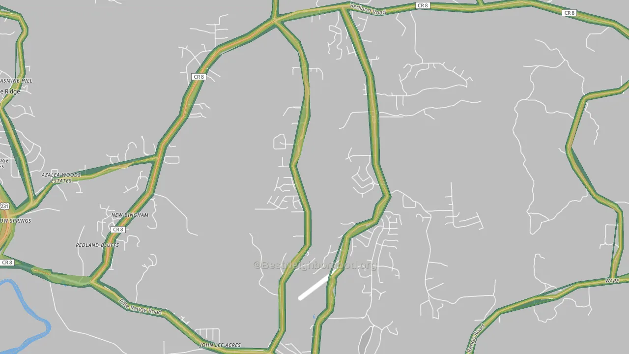 Redland, AL Map of Noise Levels in Redland