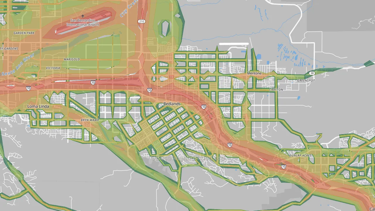 Redlands, CA Map of Noise Levels in Redlands
