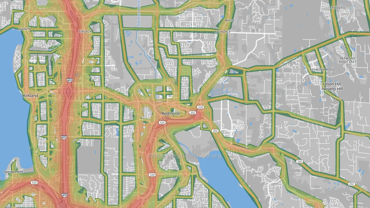 Redmond, WA Map of Noise Levels in Redmond
