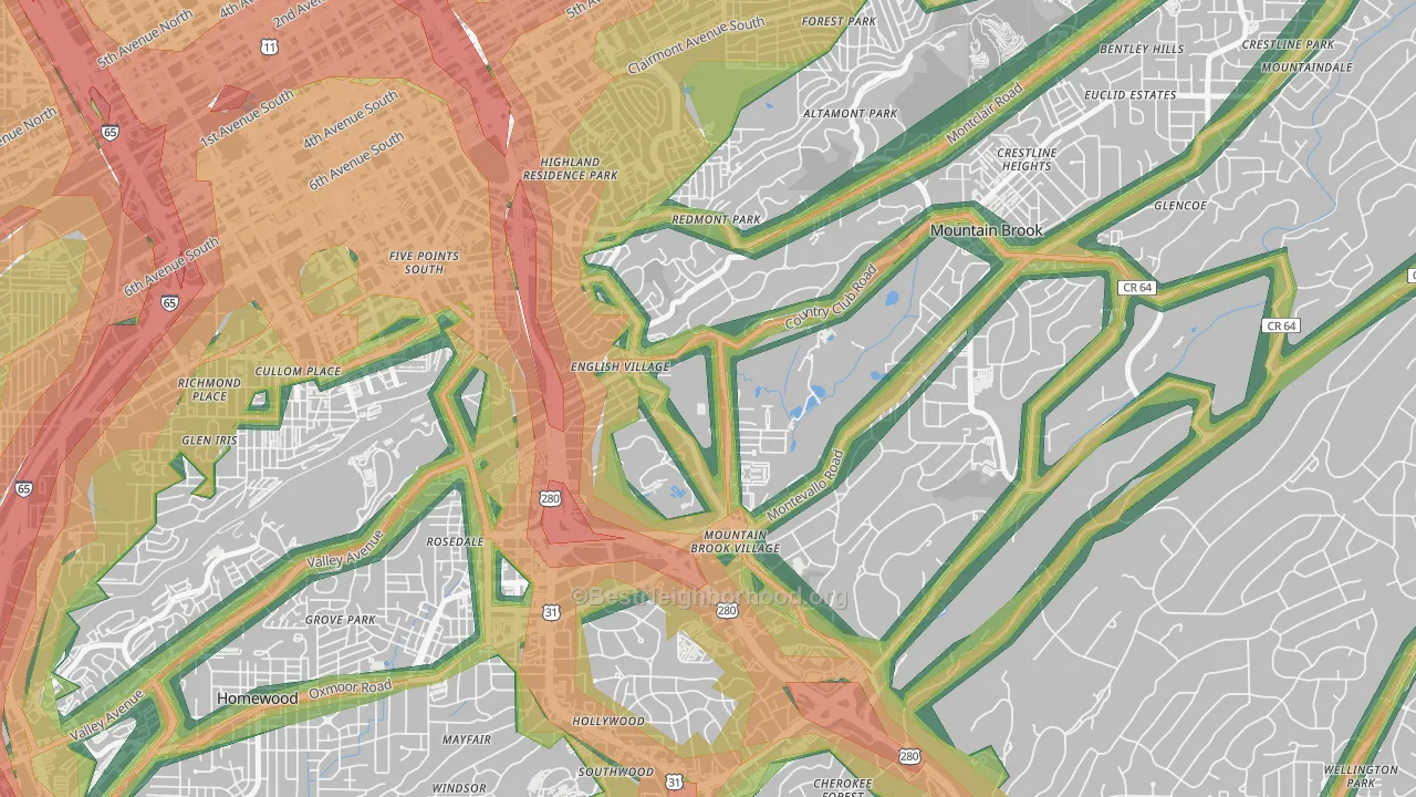Redmont Park, Birmingham, AL Map of Noise Levels in Redmont Park
