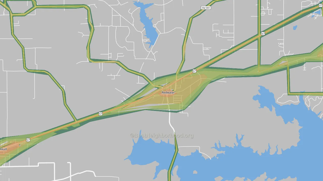 Redwater, TX Map of Noise Levels in Redwater