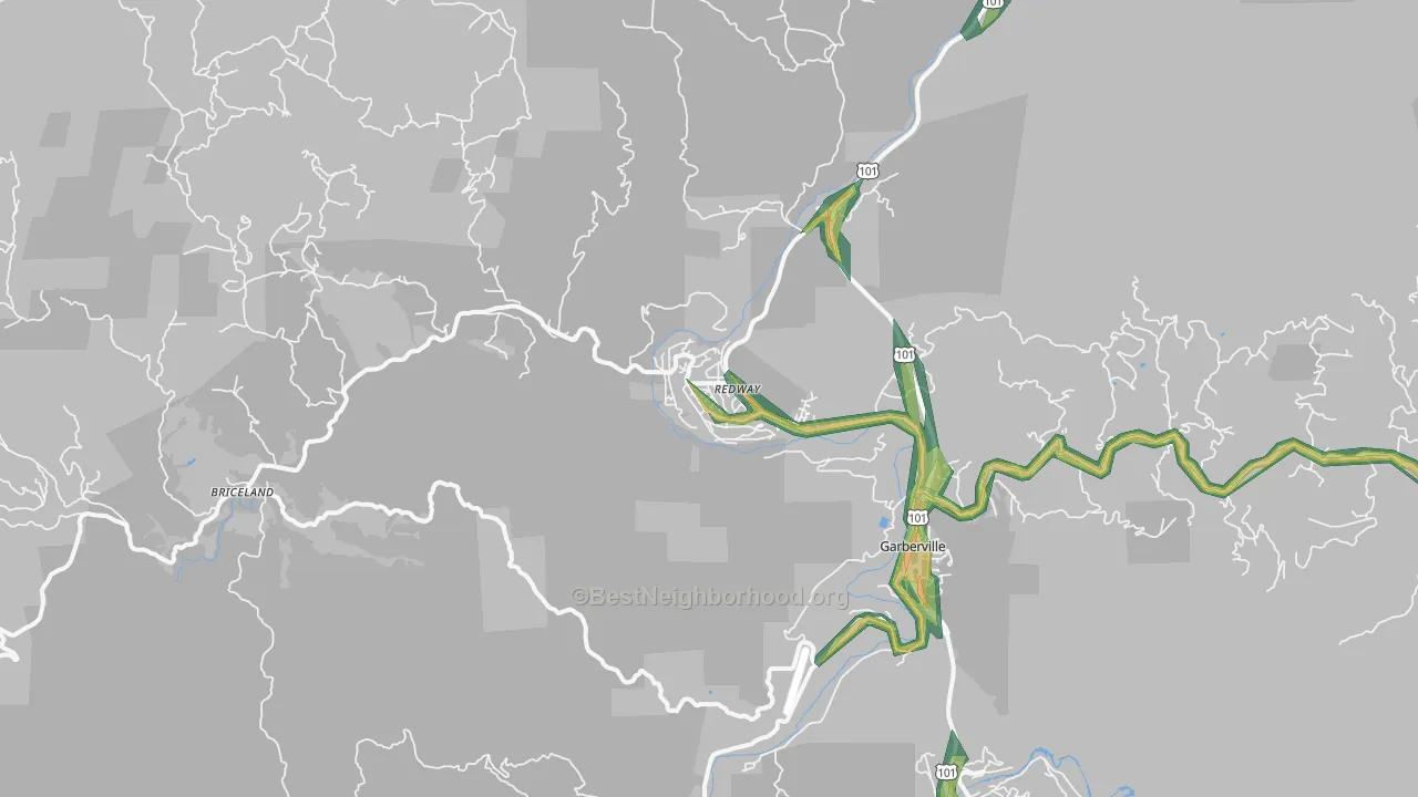 Redway, CA Map of Noise Levels in Redway