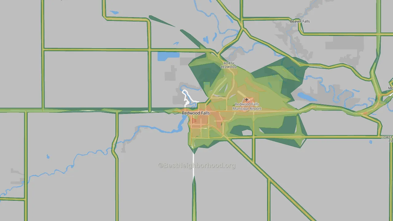 Redwood Falls, MN Map of Noise Levels in Redwood Falls