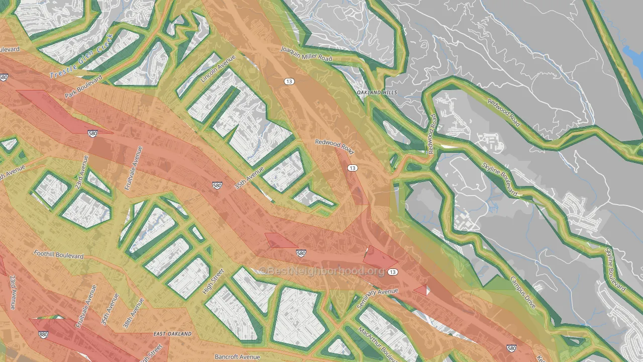 Redwood Heights, Oakland, CA Map of Noise Levels in Redwood Heights