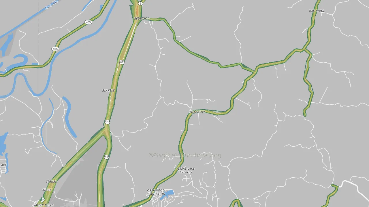 Redwood, MS Map of Noise Levels in Redwood