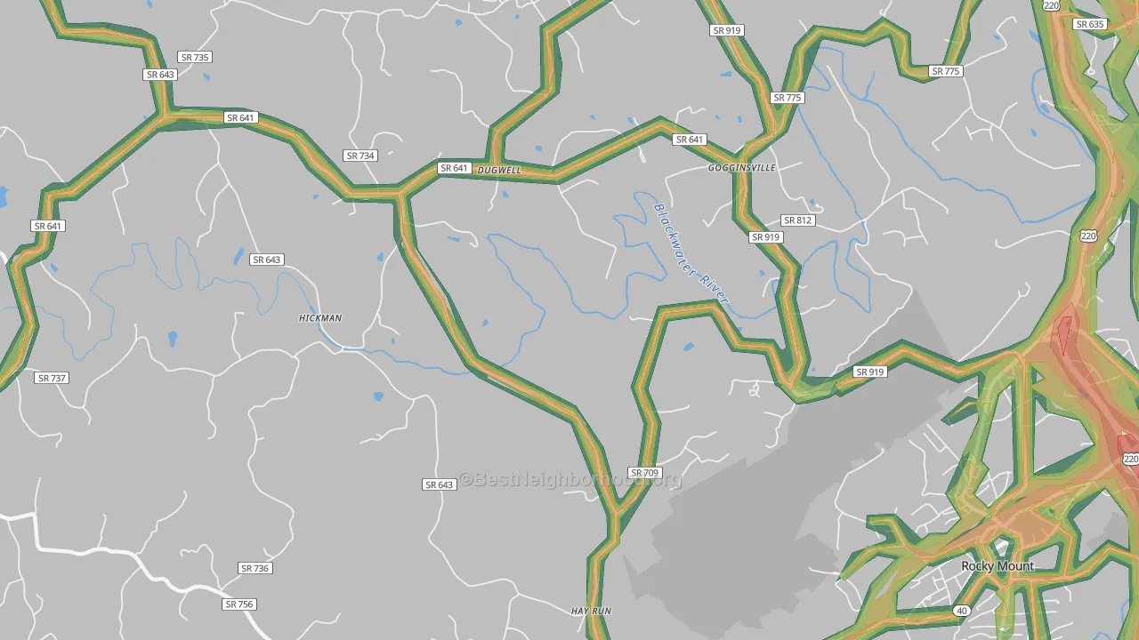 Redwood, VA Map of Noise Levels in Redwood