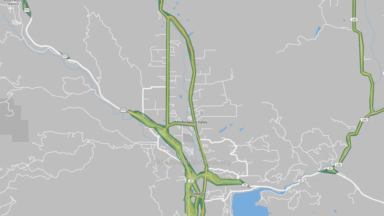 Redwood Valley, CA Map of Noise Levels in Redwood Valley
