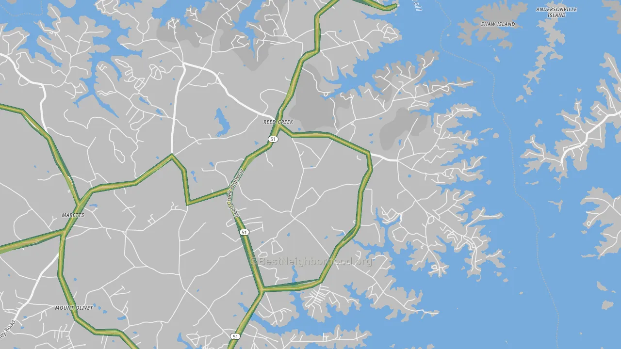 Reed Creek, GA Map of Noise Levels in Reed Creek
