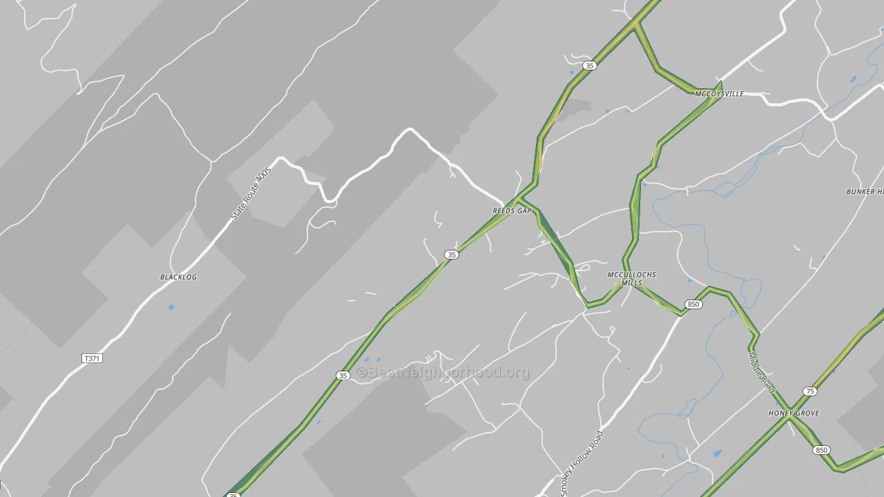 Reeds Gap, PA Map of Noise Levels in Reeds Gap