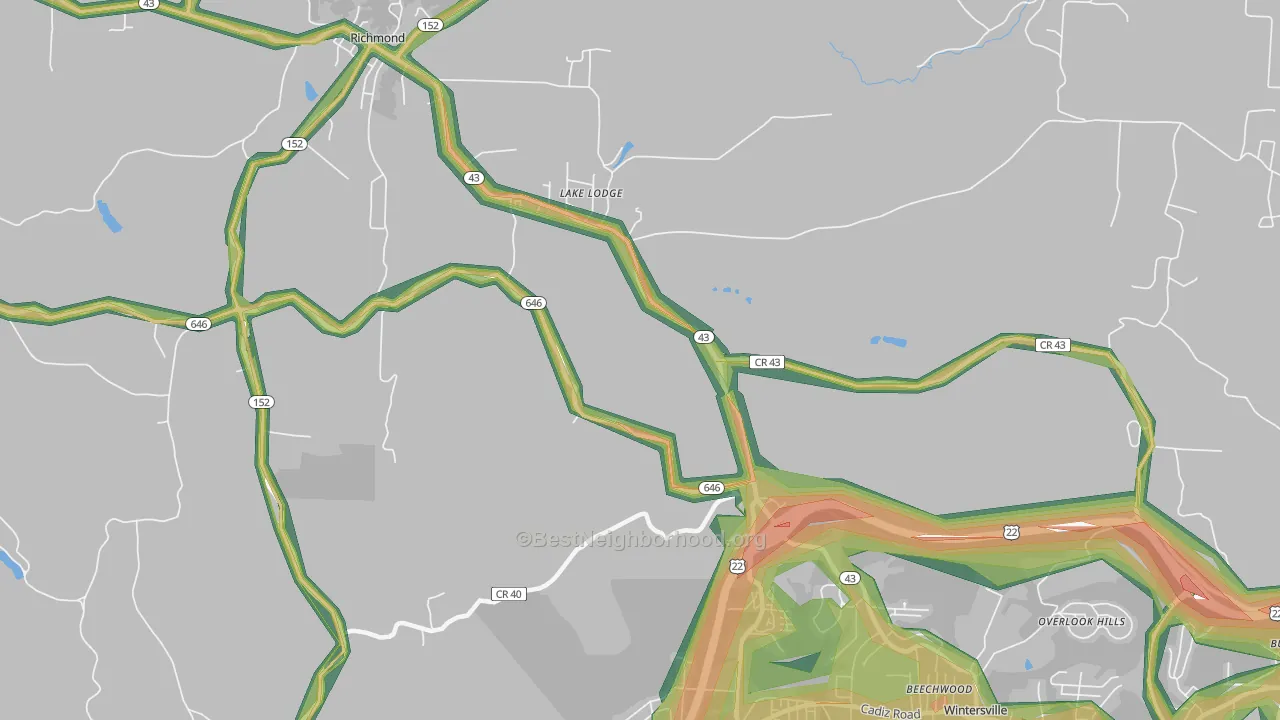 Reeds Mill, OH Map of Noise Levels in Reeds Mill