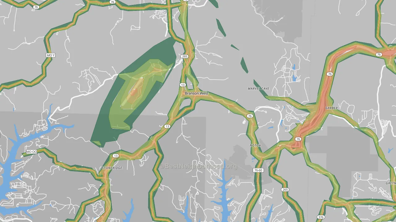 Reeds Spring, MO Map of Noise Levels in Reeds Spring