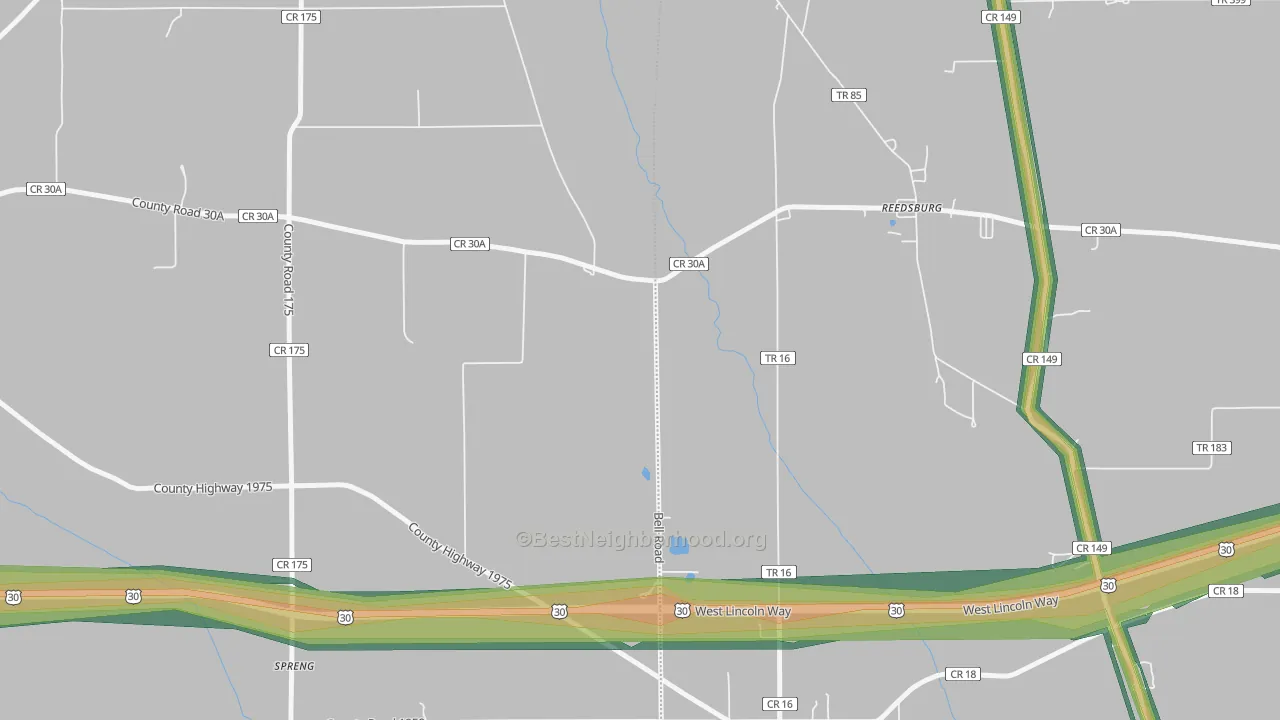 Reedsburg, OH Map of Noise Levels in Reedsburg