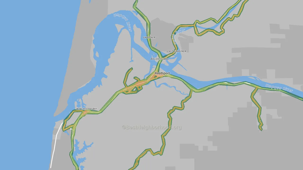 Reedsport, OR Map of Noise Levels in Reedsport