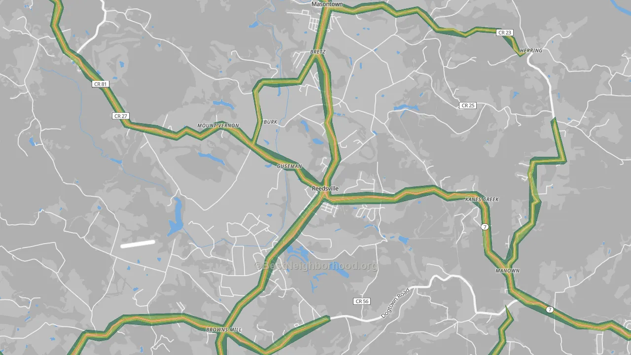 Reedsville, WV Map of Noise Levels in Reedsville