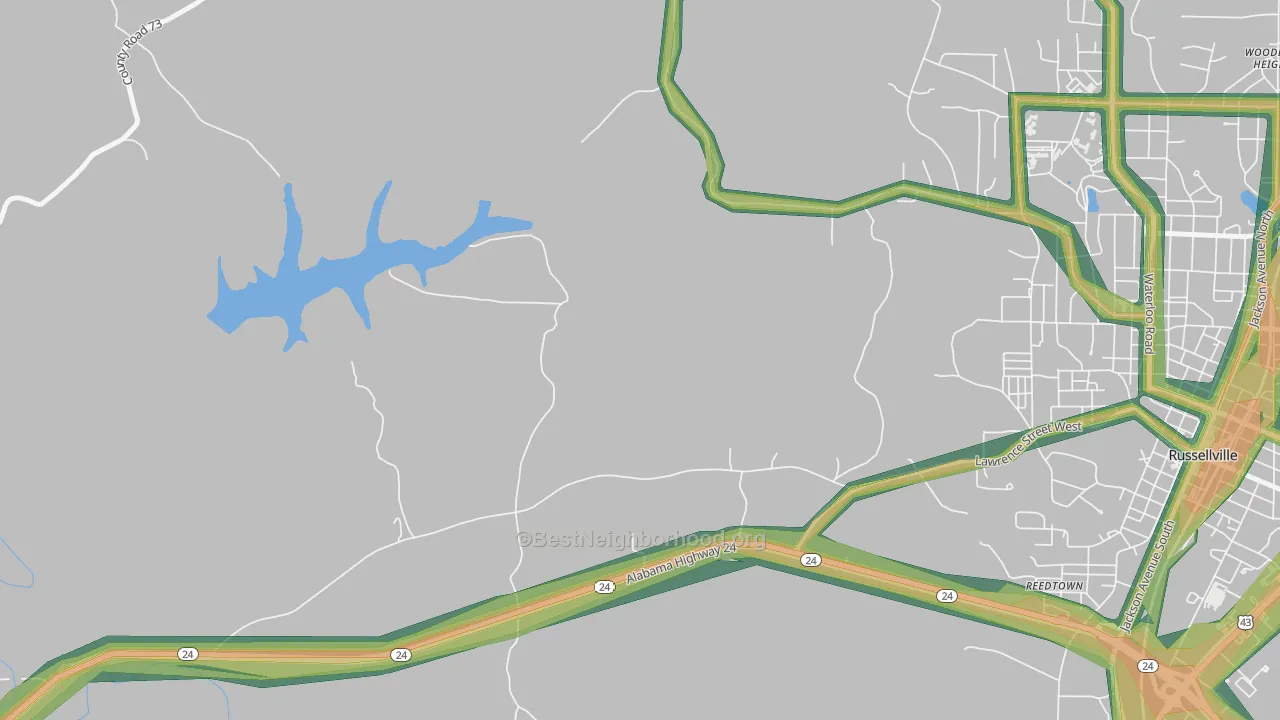 Reedtown, AL Map of Noise Levels in Reedtown