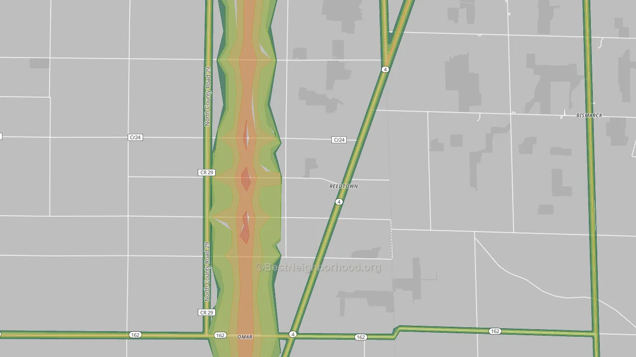 Reedtown, OH Map of Noise Levels in Reedtown