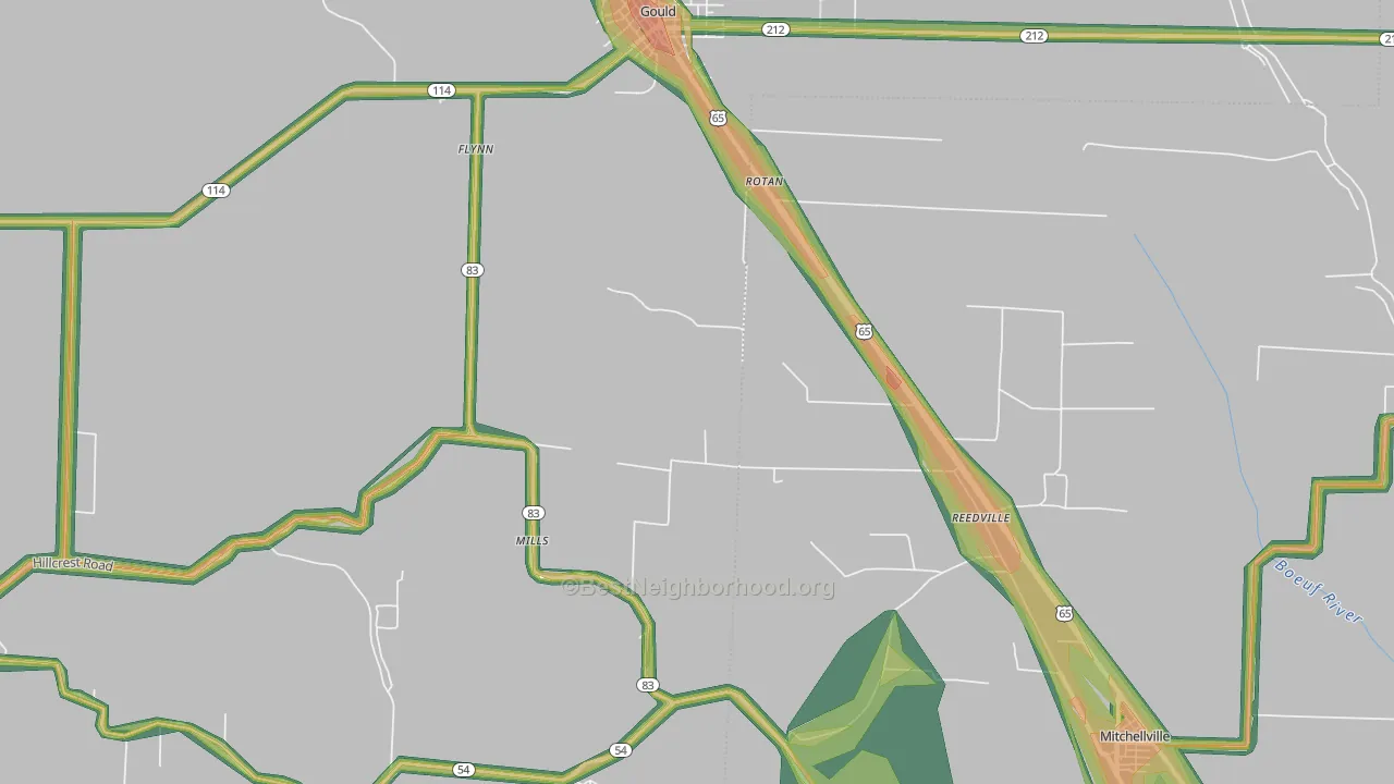 Reedville, AR Map of Noise Levels in Reedville