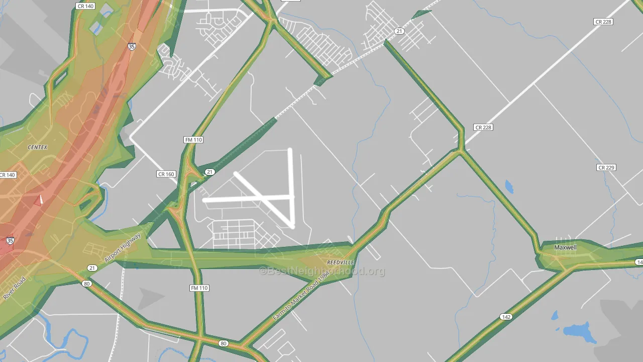 Reedville, TX Map of Noise Levels in Reedville