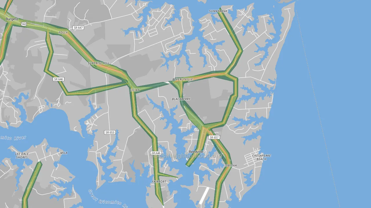 Reedville, VA Map of Noise Levels in Reedville