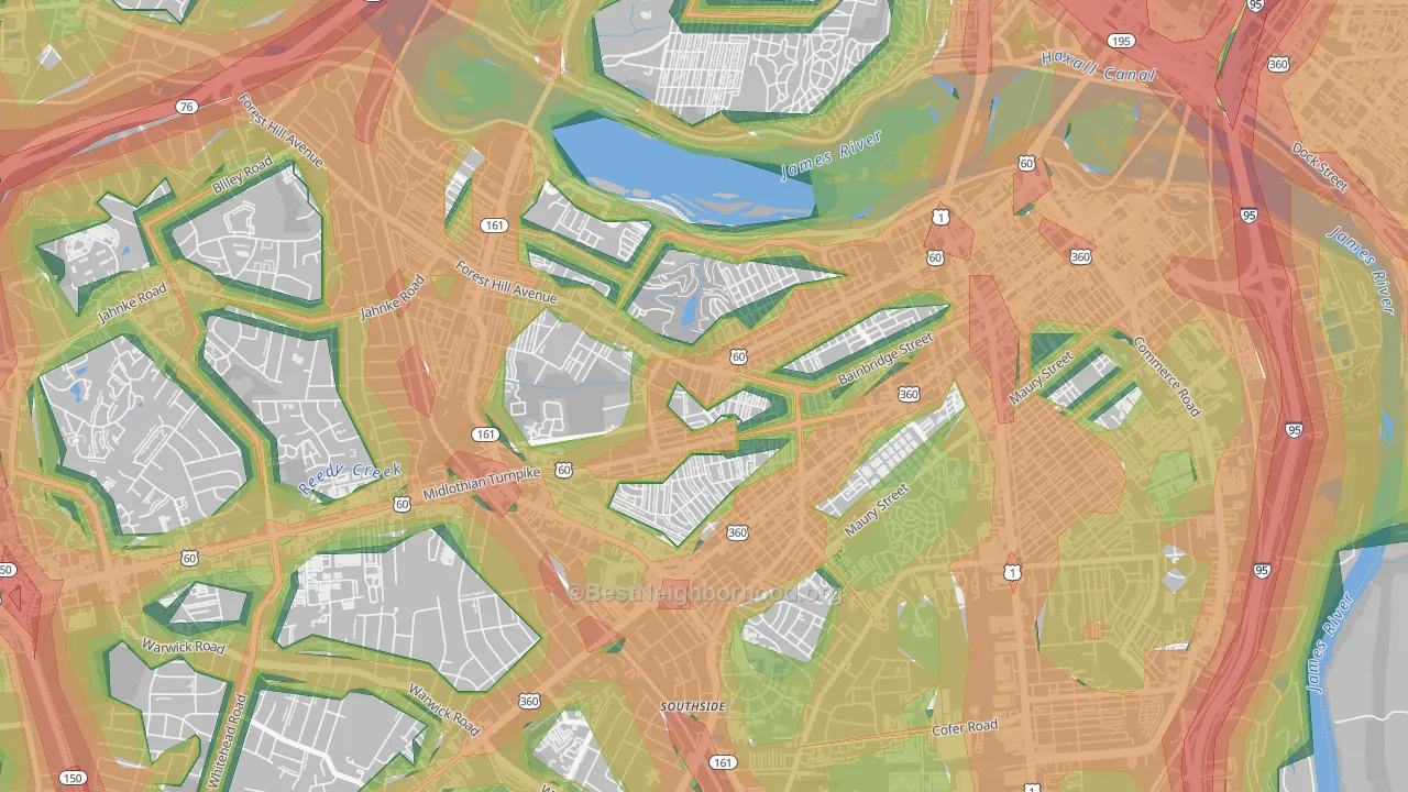 Reedy Creek, Richmond, VA Map of Noise Levels in Reedy Creek