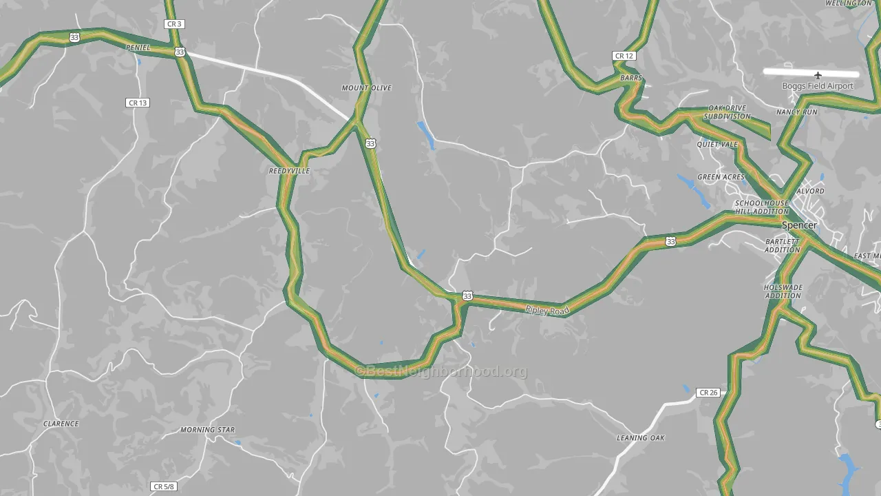 Reedyville, WV Map of Noise Levels in Reedyville