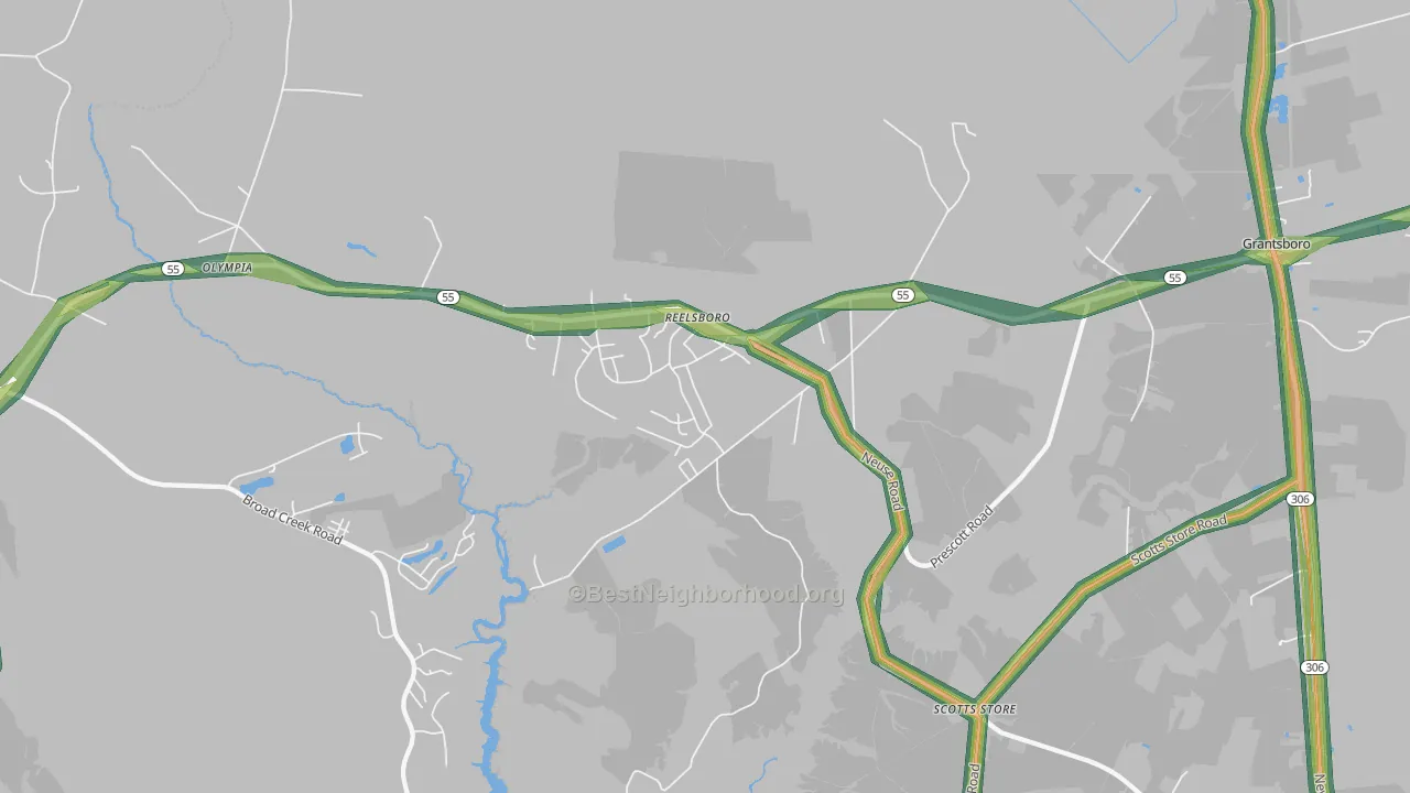 Reelsboro, NC Map of Noise Levels in Reelsboro