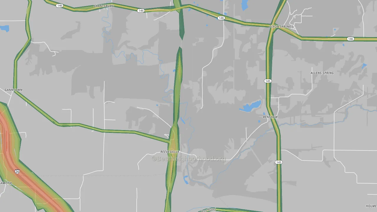 Reevesville, IL Map of Noise Levels in Reevesville