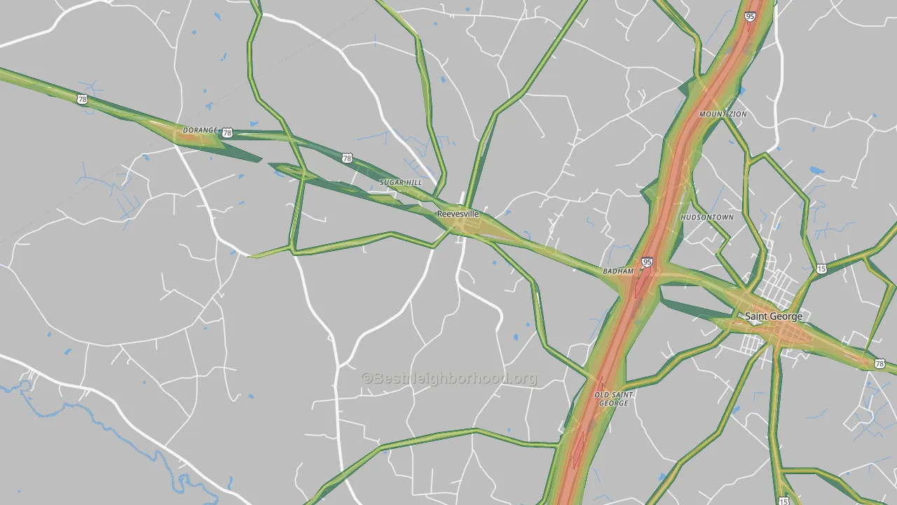 Reevesville, SC Map of Noise Levels in Reevesville