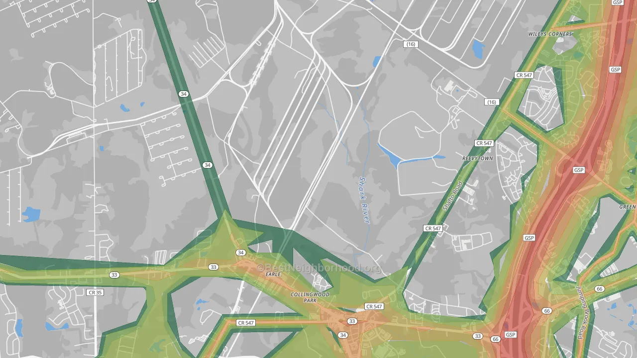 Reevytown, NJ Map of Noise Levels in Reevytown