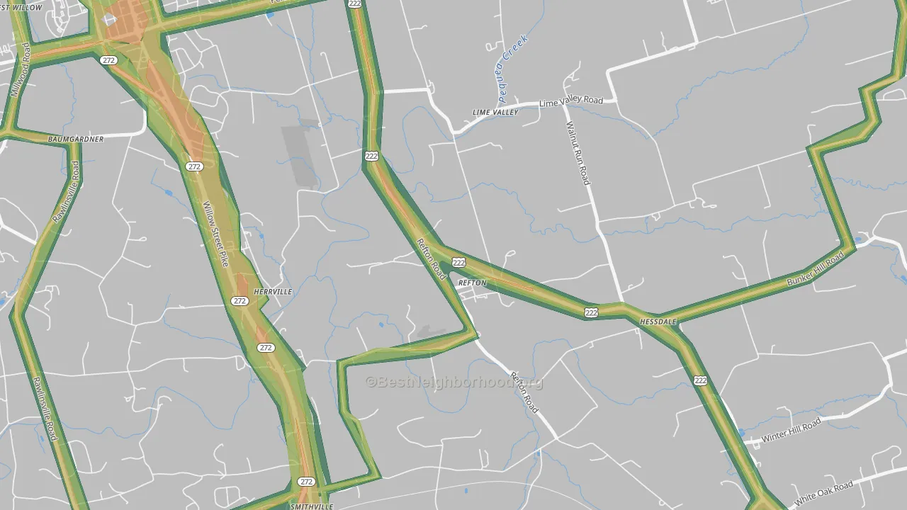 Refton, PA Map of Noise Levels in Refton