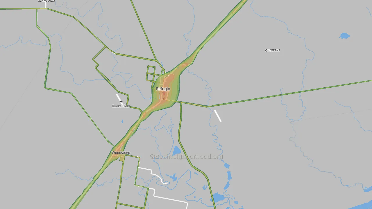 Refugio County, TX Map of Noise Levels in Refugio County