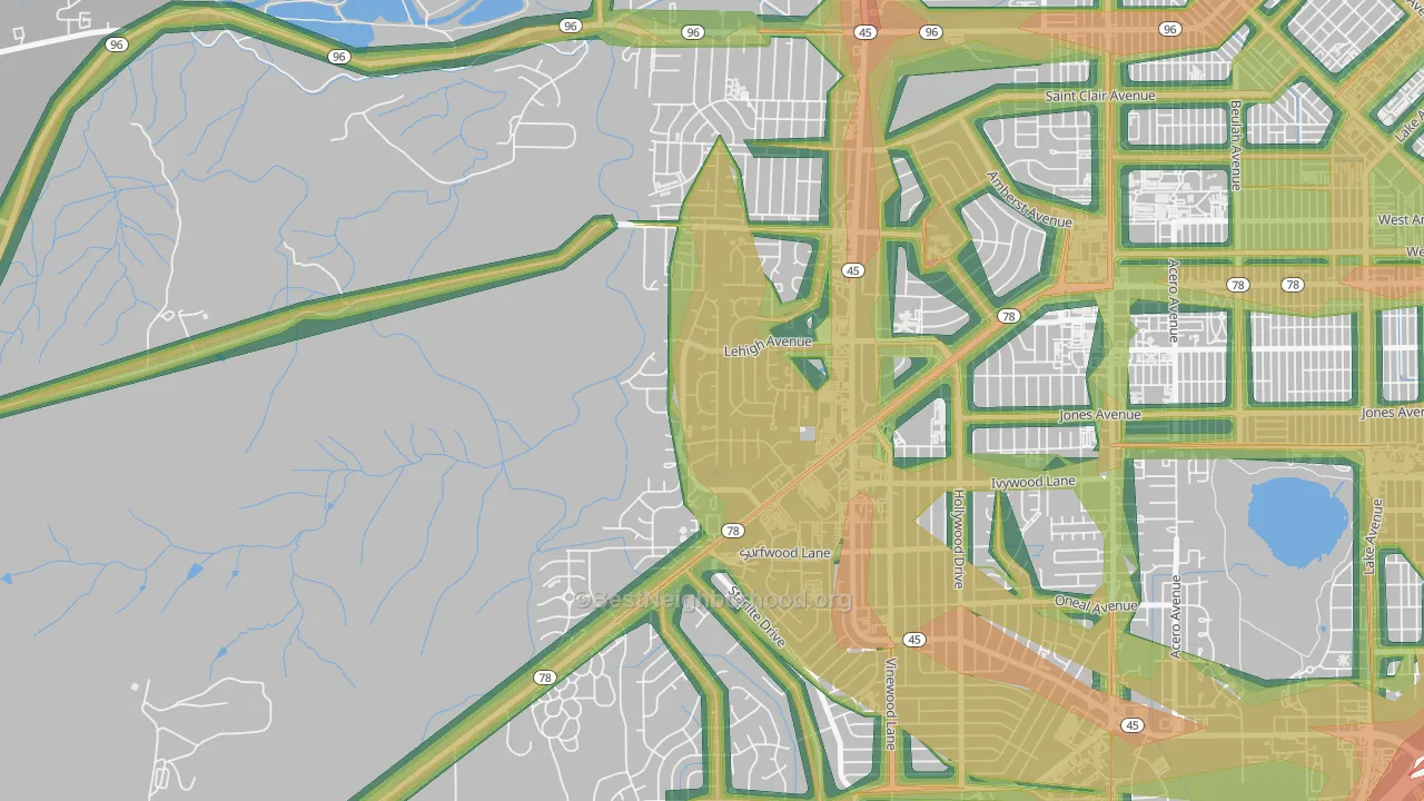 Regency, Pueblo, CO Map of Noise Levels in Regency