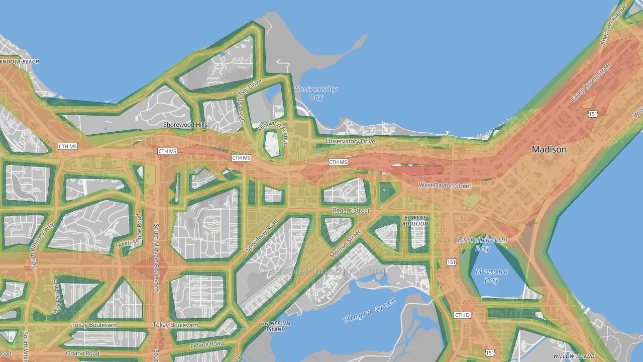 Regent, Madison, WI Map of Noise Levels in Regent