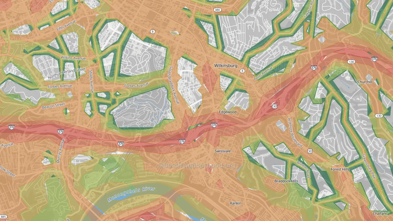 Regent Square, Pittsburgh, PA Map of Noise Levels in Regent Square