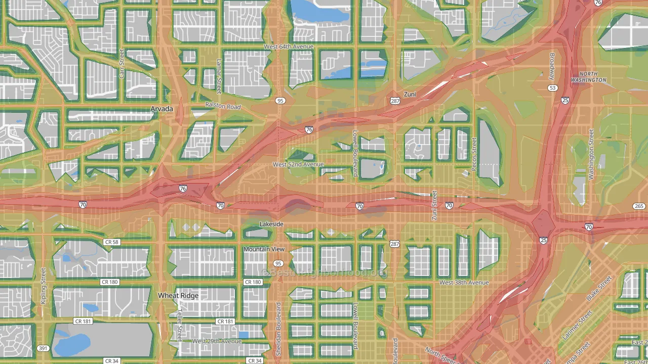 Regis, Denver, CO Map of Noise Levels in Regis