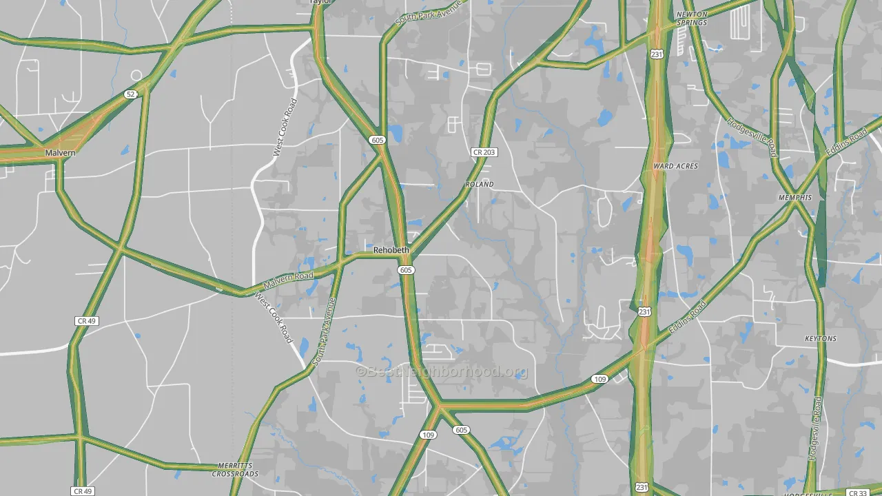 Rehobeth, AL Map of Noise Levels in Rehobeth