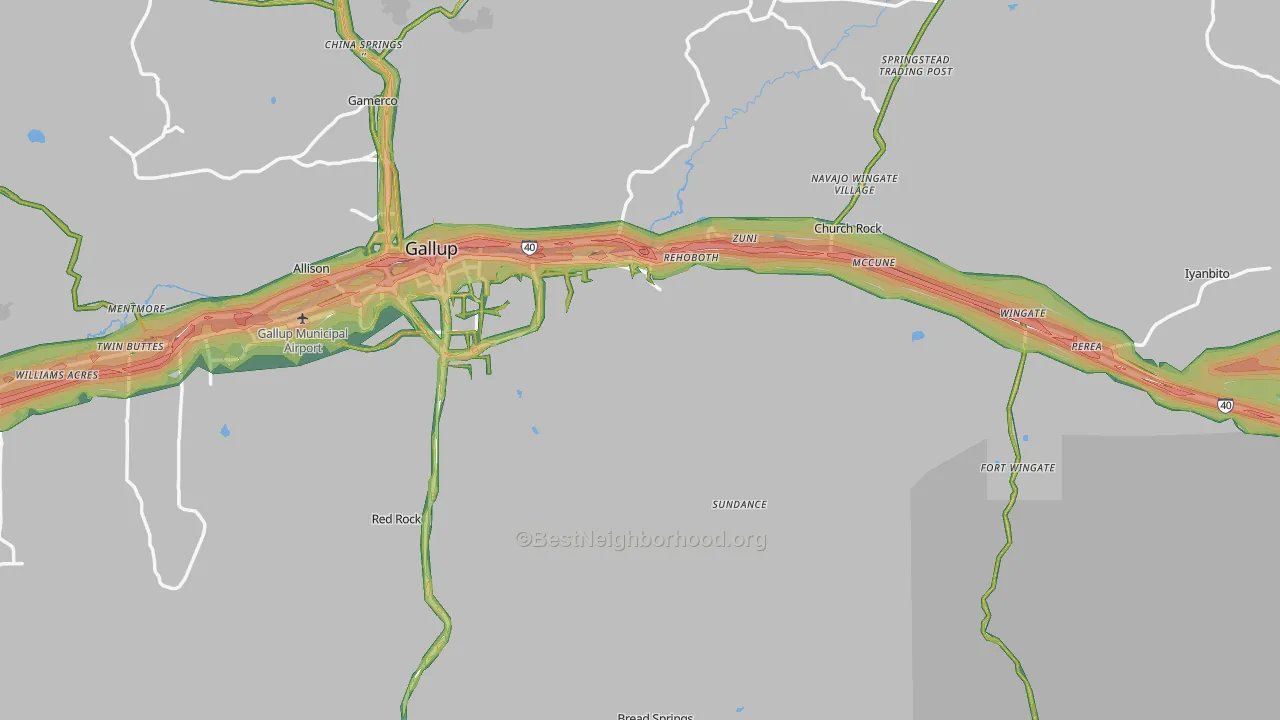 Rehoboth, NM Map of Noise Levels in Rehoboth