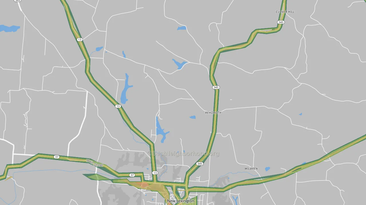 Rehoboth, OH Map of Noise Levels in Rehoboth