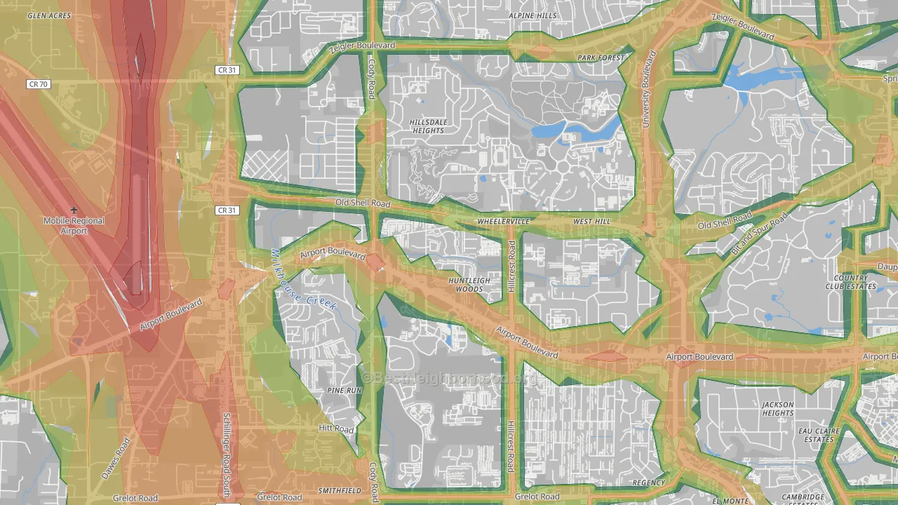 Reichlieu, Mobile, AL Map of Noise Levels in Reichlieu