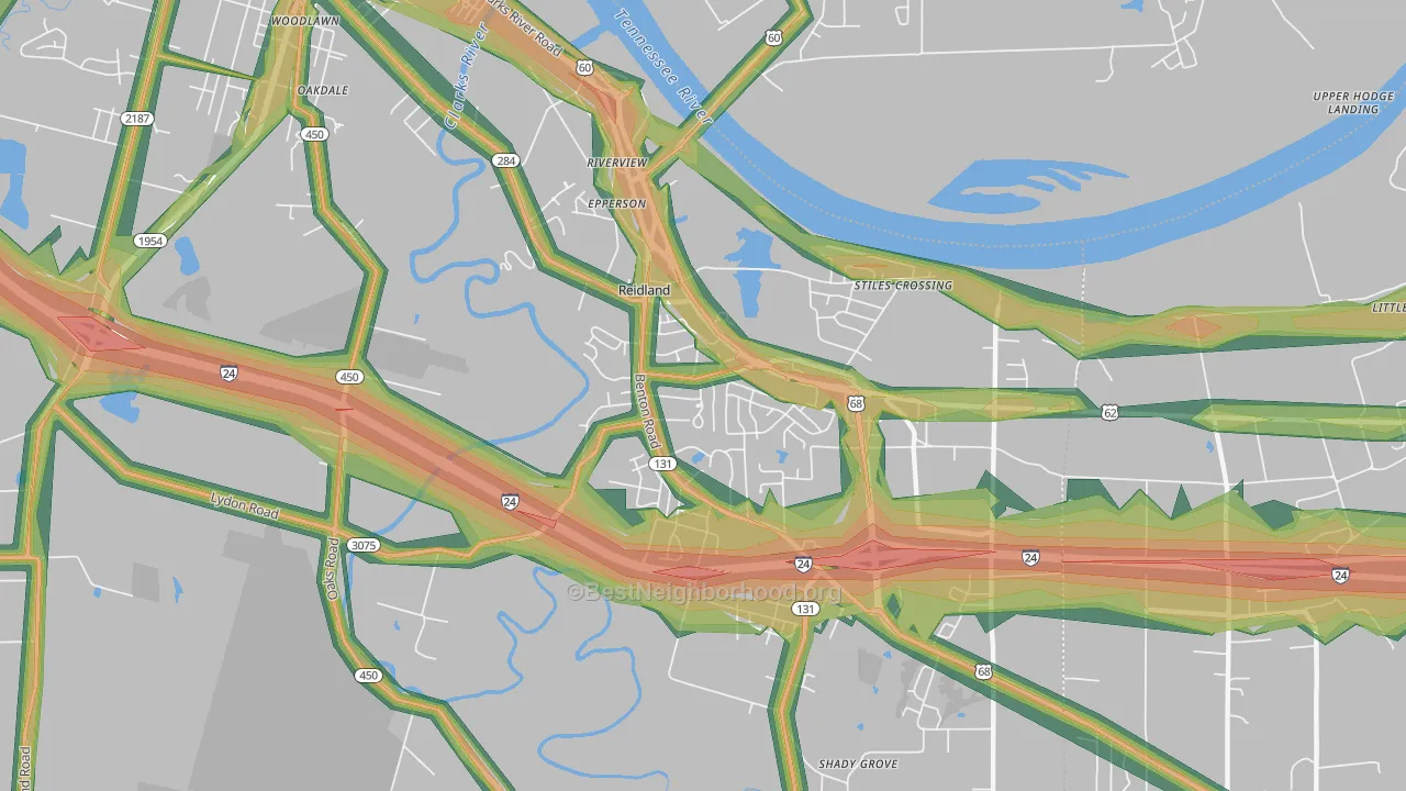 Reidland, KY Map of Noise Levels in Reidland